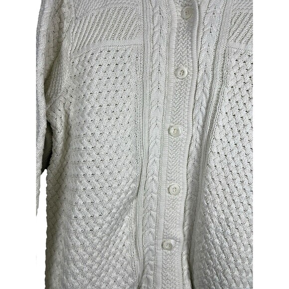 L.L. Bean‎ Women’s 1X Cotton Fisherman Cable Knit Cardigan Sweater Ivory - Picture 5 of 14